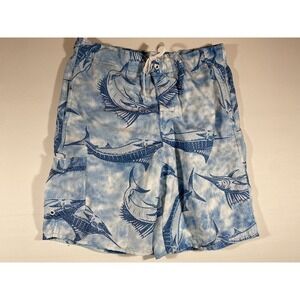 Bass Pro Shop Mens Medium Marlin Print Swim Trunks Lined Beach‎ Shorts